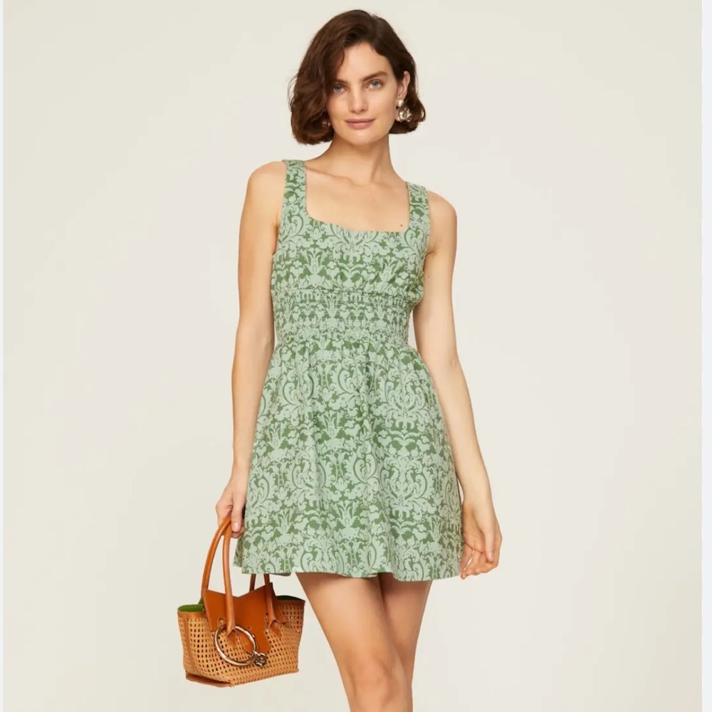 Hill House The Cher Dress - Green Jacquard